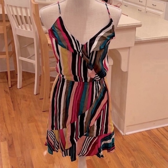 Express multi-colored striped spagetti strap retro mini dress - Picture 1 of 9
